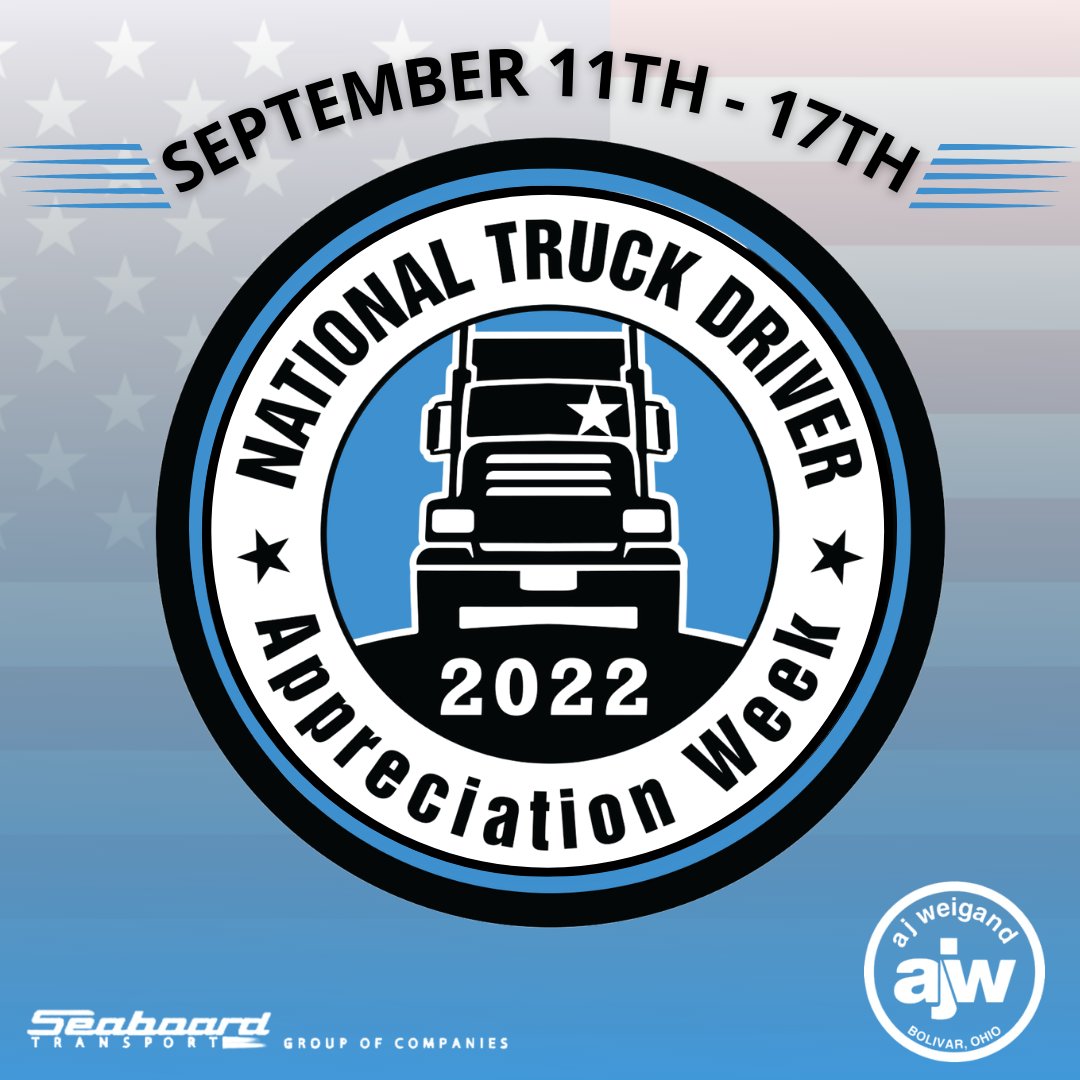 SeaboardT's tweet image. Happy National Truck Driver Appreciation Week to our friends at AJW in the United States!🚚🇺🇸
#SeaboardTransport #AJW #AJWeigand #NationalTruckDriverAppreciationWeek #NationalTruckDriverAppreciationWeek2022 #NTDAW22