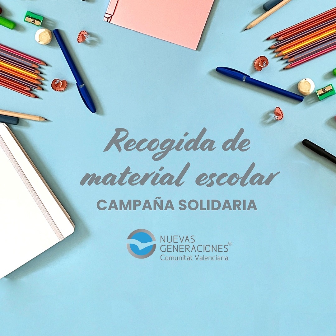 NNGG_CV's tweet photo. Un año más @NNGG_CV realiza su
🔵Campaña solidaria de NNGGCV de recogida de material escolar🔵
Para los niños y niñas con menos recursos.
#SomosNNGG 
#SeguimosTrabajando https://t.co/X0JatkU3hG