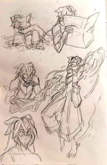 I'm really bad at drawing in pencil.  But there are no alternatives yet.  But I really want to draw.😅
I thought about his transformations, since he is still a slime.  Ismet also loves to read newspapers.😌
I will use this later for the final concept.👀
#StarCatWorld 