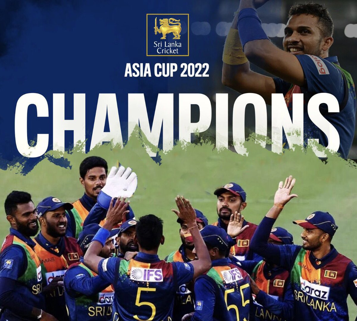 Well deserved #SriLanka #Champions

#AsiaCup2022Final #AsiaCup2022 #PAKvSL #AsiaCupT20 #srilankavspakistan #SriLankaLegends #Cricket #CricketTwitter @SriLankaTweet @dasunshanaka1