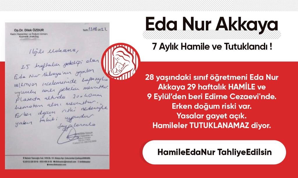 varskvlavimedea's tweet photo. 28 yaşındaki 7 aylık hamile Eda Nur Akkaya, Bylock kullandığı iddia edilerek Edirne’de tutuklandı. 
Hamilelik nedeni ile çok kilo kaybeden ve şu anda 43 kilo olan Akkaya, düşük riski taşıyor. 
@NataliAVAZYAN 
HamileEdaNur TahliyeEdilsin https://t.co/VXpairf9hM