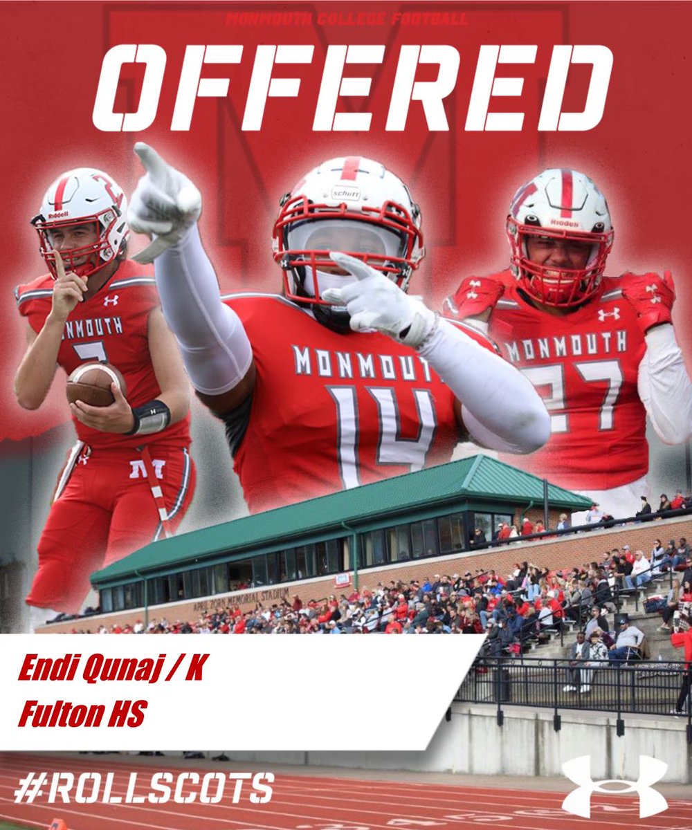 I am excited to announce that I have received my first offer from <a href="/RollScotsFB/">Monmouth College Football</a>. Thank you <a href="/MCBraunyBoy/">Chad Braun</a> <a href="/CoachJHealy/">Coach Jack Healy</a>