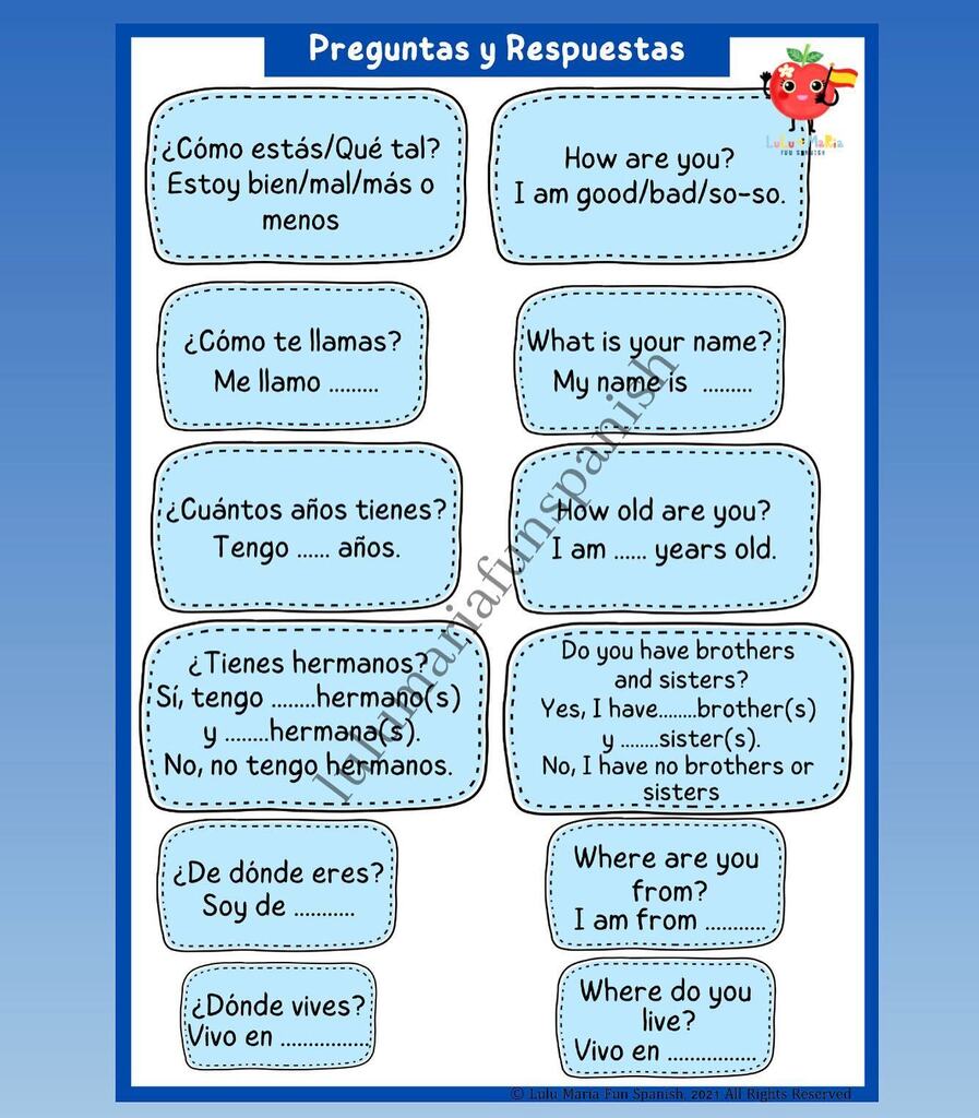 LuluMariaFunSp1's tweet photo. Here are 6 basic question/answers we like to focus on in class 🇪🇸🤩. #learningspanishisfun #funspanishforchildren #funspanishclasses #mglresources https://t.co/JMYiWdOZq3 https://t.co/UqjuQDyoqE