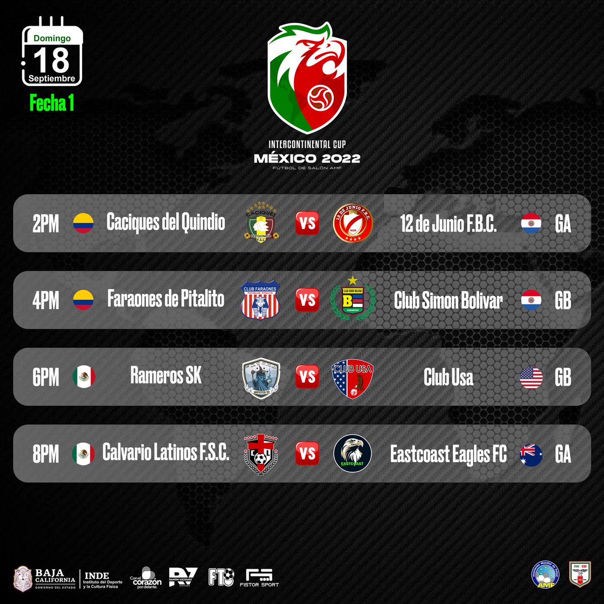 USAFutsalFed's tweet photo. Here is the Day 1 schedule of the upcoming Intercontinental Futsal Cup in Mexico where Club USA will represent America. #futsal #clubfutsal #usafutsalfederation #usaff https://t.co/WlmrOiWMa4