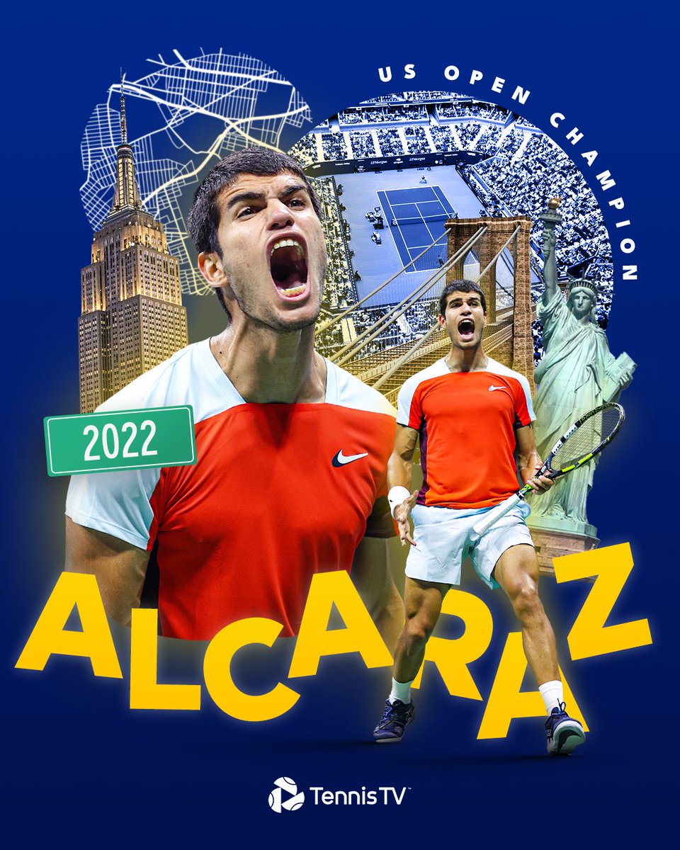TennisTV's tweet photo. There’s a new man at the helm of men’s tennis 👑

19-year-old @CarlosAlcaraz is a Grand Slam champion AND World No.1!!!

#USOpen https://t.co/3M3LKQ9Uvz