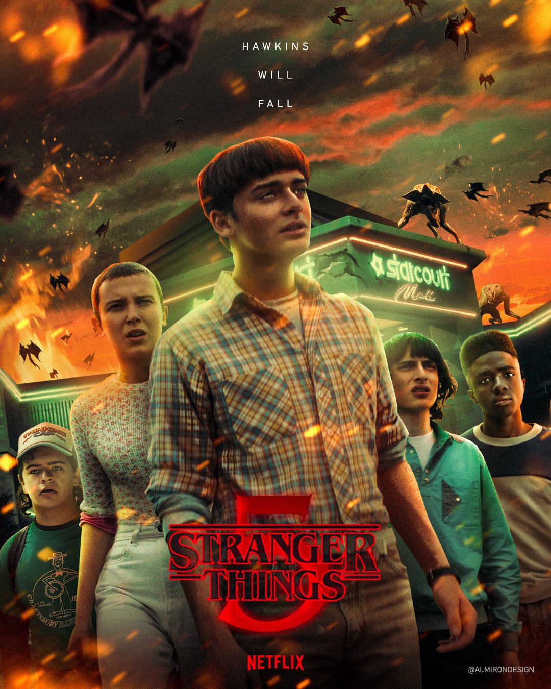 Axel Almirón on X: STRANGER THINGS 5 POSTER FANART 🔥🕰️ Hawkins Will  Fall #strangerthings #strangerthings5  / X