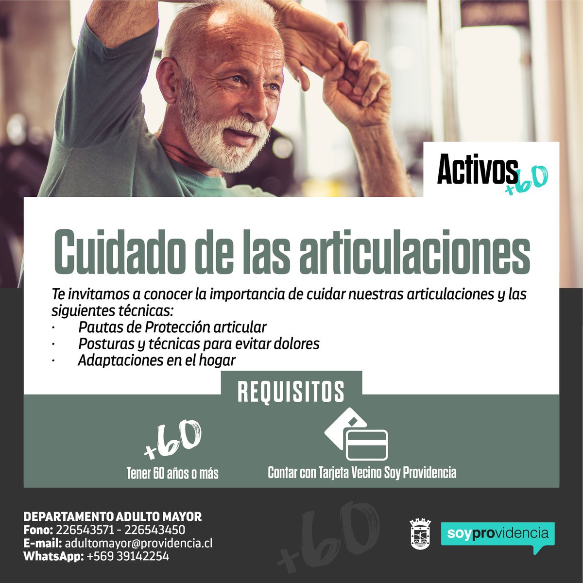 Muni_provi's tweet photo. ACTIVIDADES MAYORES 60+👵🏽👴🏻
¡Revitalizando tu día!💪🏽En @Muni_provi, invitamos a los #vecinosmayores, a aprovechar los días #primaverales, con los talleres gratuitos, del depto. de #AdultoMayor, solo con #TarjetaVecino. Inscripciones al mail o teléfono.👇🏽🧐 https://t.co/NcDXidyUKE
