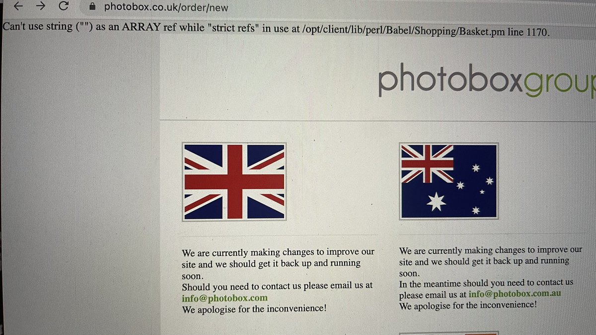 Note to @Photobox and @PhotoBox_Help - if you’re doing Sunday night website updates, please put a message up. Being redirected to this 👇 half way through an order is massively frustrating and annoying. #UX  #CustomerService