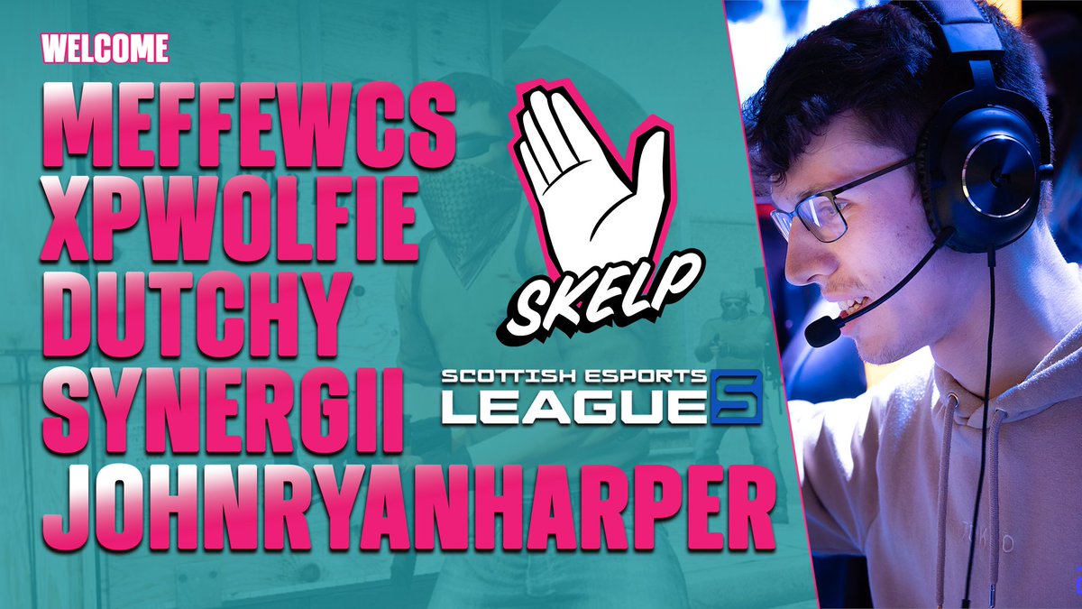 Introducing..

Skelp's CS:GO roster for SEL5! 👀

@meffewcs 
<a href="/XpWolfie/">Andrew</a> 
@dutchycsgo 
@synergii_cs 
<a href="/johnryanharper/">John</a> 

Let's get it! <a href="/EsportsSCO/">..</a>