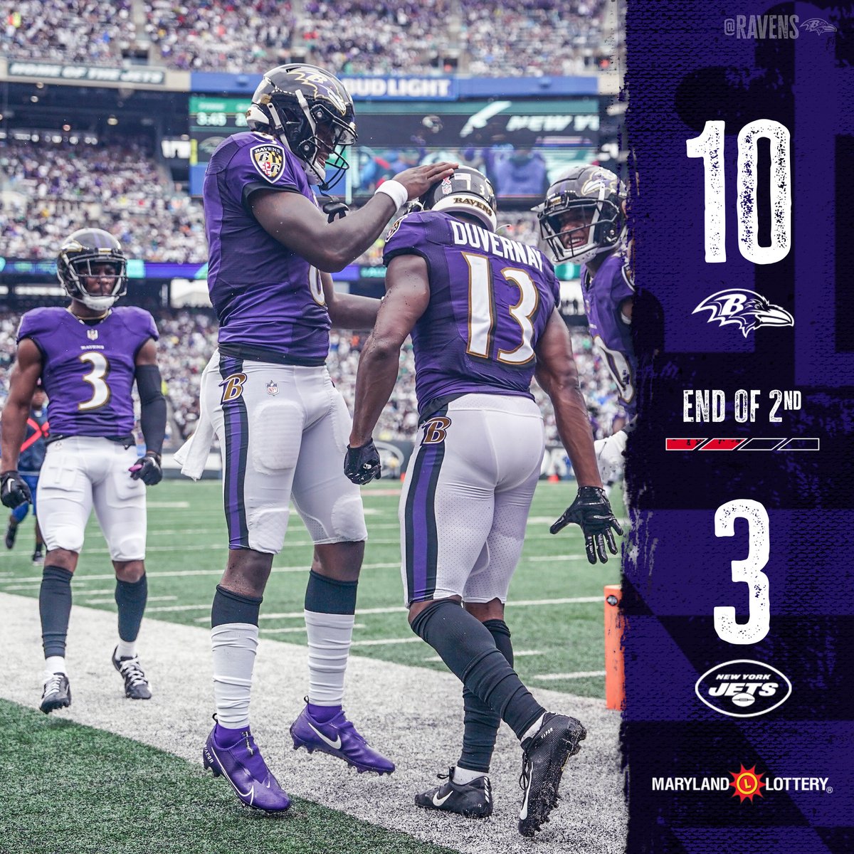 Ravens's tweet photo. We're up 10-3 at the break. https://t.co/gjzn32WHup