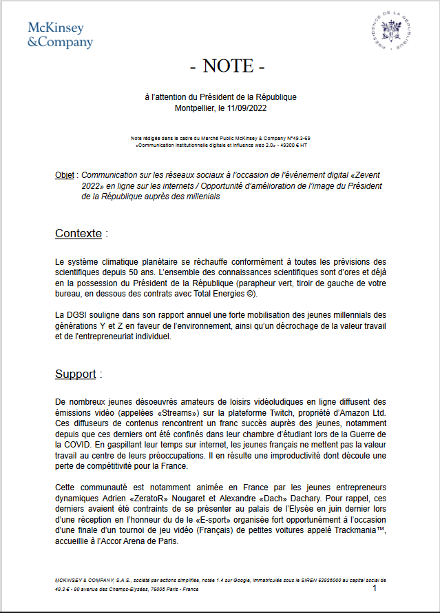 OpjPetit's tweet photo. Les éléments de langage pour @Elysee de la part de @JeanMassiet  sur #ZEVENT2022, c'est cadeaux https://t.co/CL7zHHGHHR