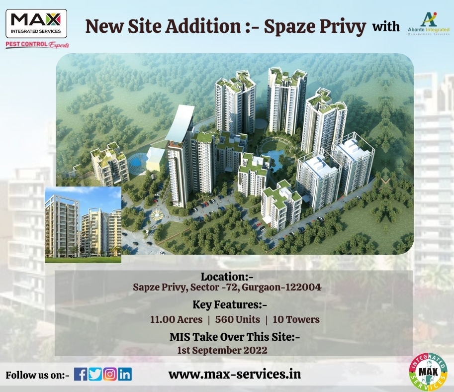 IntegratedMax's tweet photo. New Site Addition - Spaze Privy, Gurgaon
More info visit:
https://t.co/ElCjLRTmJc
#maxintegrated #pestcontrol #spazeprivy #pestcontrolexperts #maxintegratedservices https://t.co/j8dmCRBfIe