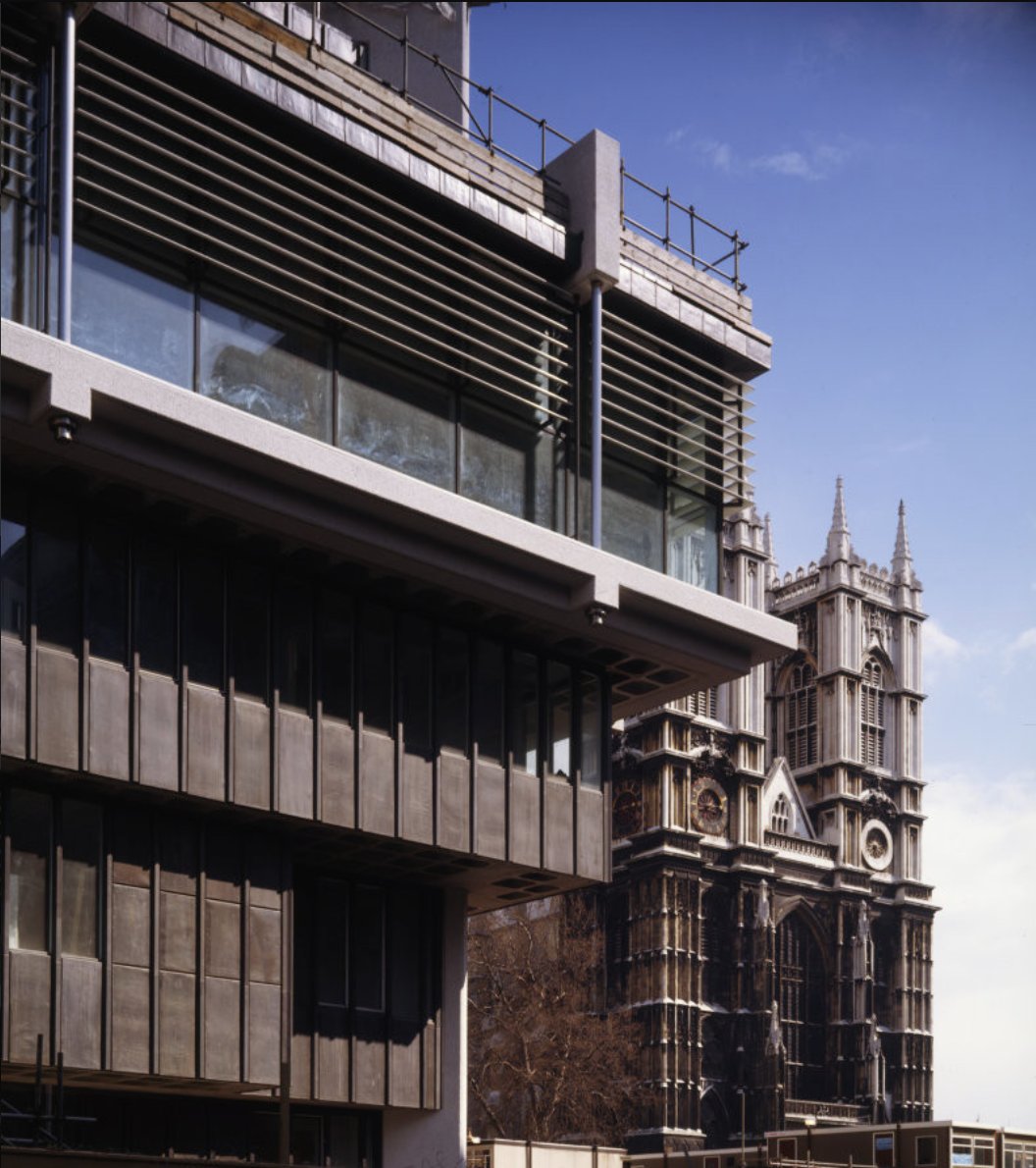 OSaumarezSmith's tweet image. There are currently two major postwar buildings named after Queen Elizabeth II with live Certificates of Immunity from listing, which new culture secretary @michelledonelan ought now to rethink.

1. Powell &amp;amp; Moya's splendid QEII Conference Centre, Westminster (1981-6)