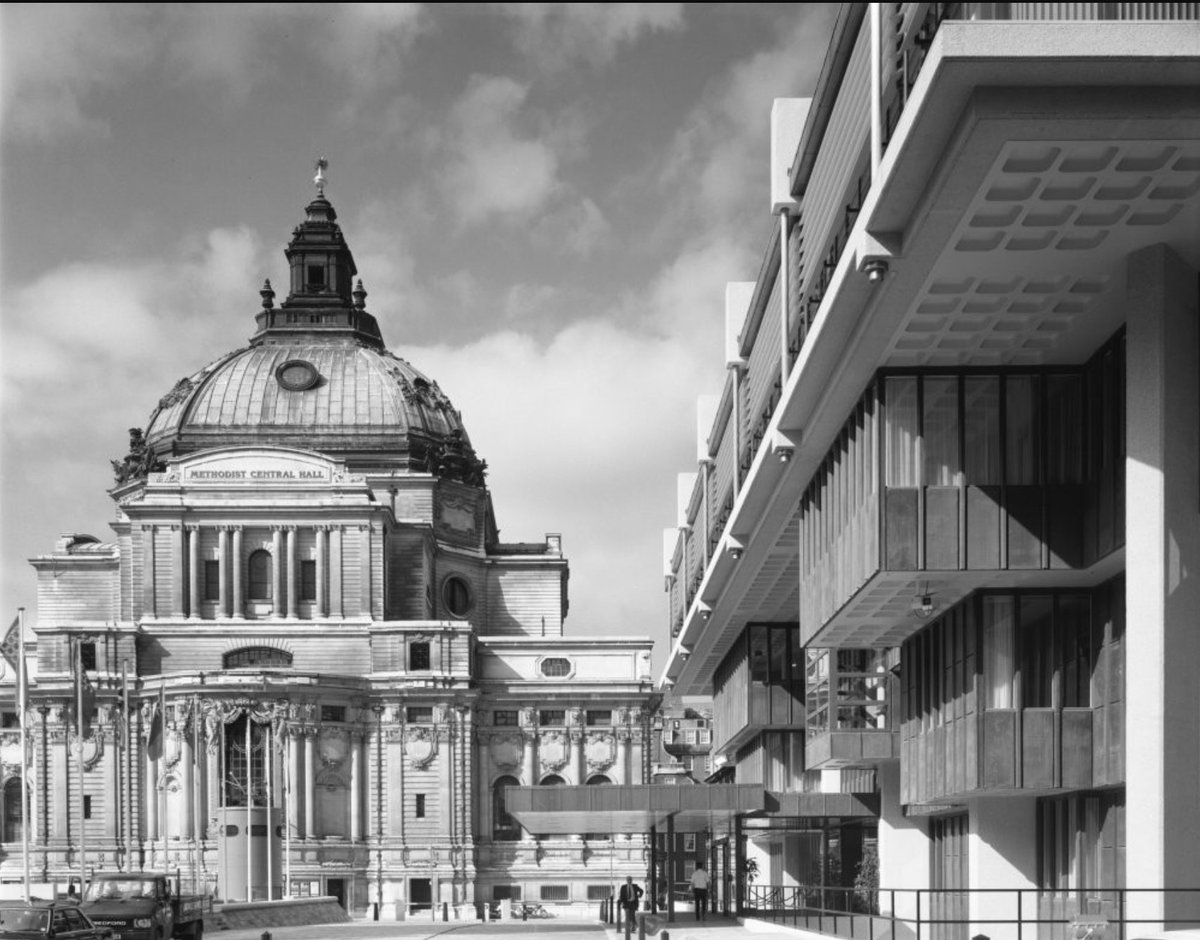 OSaumarezSmith's tweet image. There are currently two major postwar buildings named after Queen Elizabeth II with live Certificates of Immunity from listing, which new culture secretary @michelledonelan ought now to rethink.

1. Powell &amp;amp; Moya's splendid QEII Conference Centre, Westminster (1981-6)