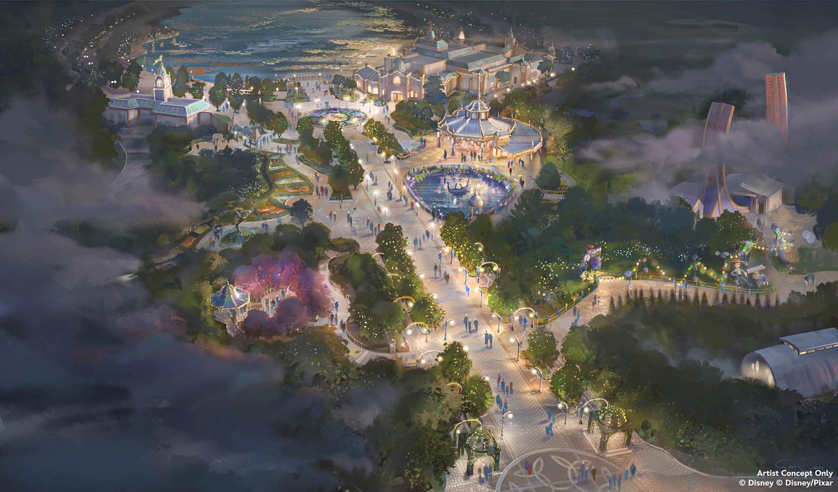 DisneyAnimation's tweet photo. At Disneyland Paris, the Frozen-themed land will be the next major milestone in the ongoing transformation of Walt Disney Studios park. A new Tangled-themed family attraction will join the new gardens leading into the land. #D23Expo https://t.co/8qUVAfhN0w