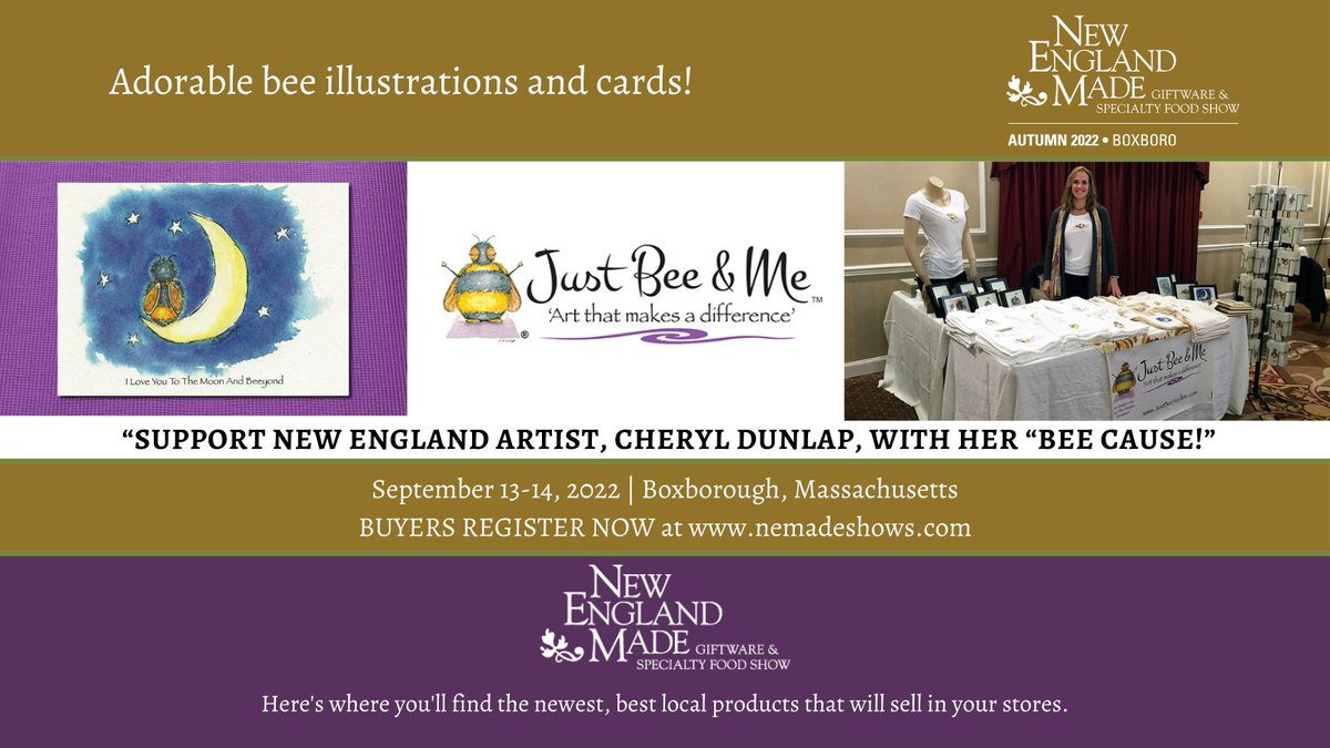 NEmadeshows's tweet photo. Don't miss Just Bee &amp; Me &amp; their delightful gifts on September 13-14, 2022 at this years New England Made Giftware &amp; Specialty Food Show in Boxborough, Massachusetts. For more information visit https://t.co/WZeWmFwz8T &amp; register today! #nemadeshows #nemade #newenglandmade https://t.co/fvTCTIPoCg