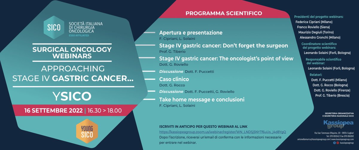 Surgical Oncology webinars held by Young SICO: starting 16 Sept. 4.30 PM with "Approaching stage IV gastric cancer".
#YSICO #SoMe4Surgery 
Registration: kassiopeagroup.zoom.us/webinar/regist…