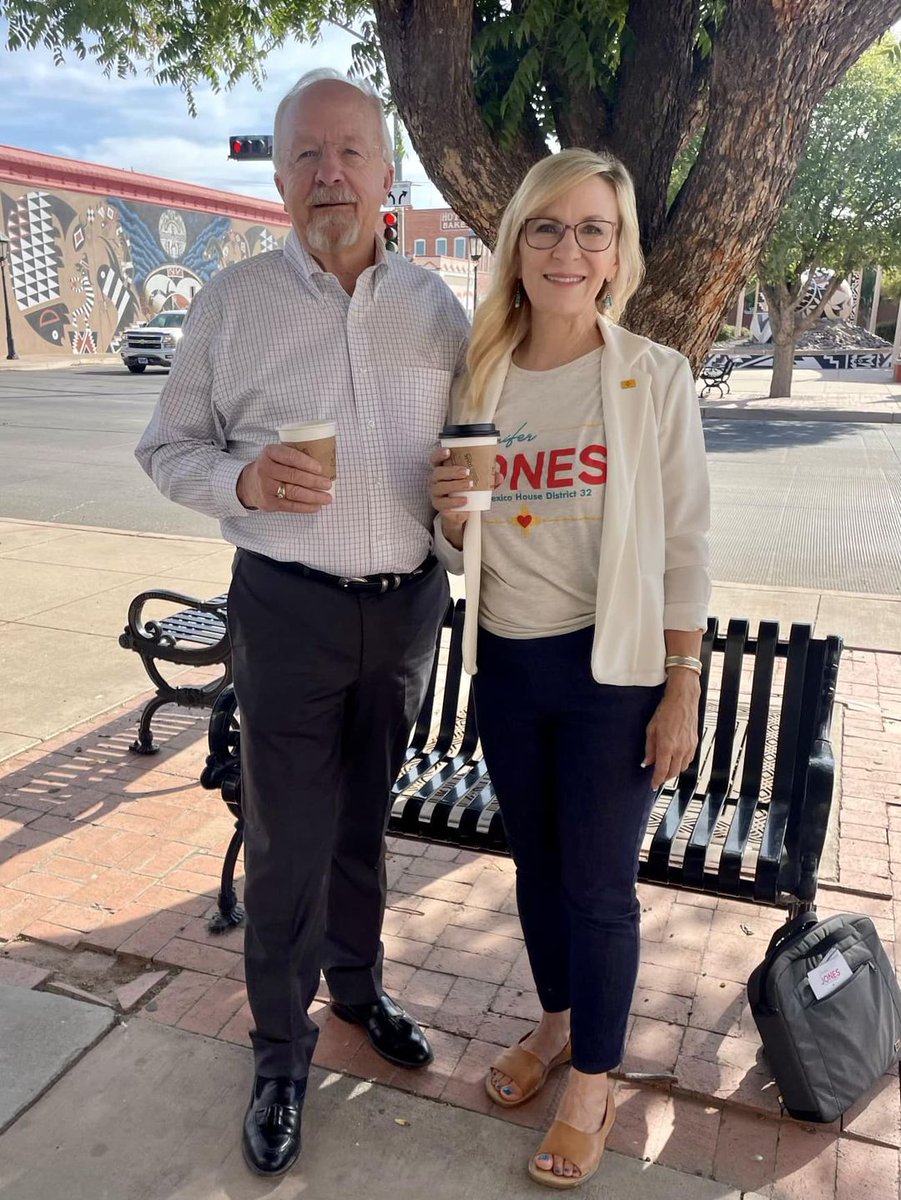 JeniferJonesNM's tweet photo. Republican House Minority Leader Jim Townsend is a champion for conservative values. I am grateful for his support of my campaign! 
☕️It is a joy to host him in Deming &amp; introduce him to some of my hometown favorites- including the best local coffee shop! https://t.co/VLHEuKuXLK
