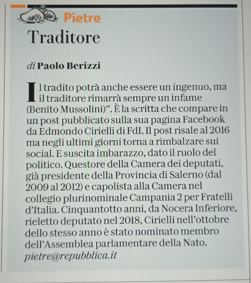 FaustoAliberti's tweet photo. @edmondocirielli è il classico #fratelloitaliota, vero "uomo di partito" (e potere). Servo sciocco di #Berlusconi con la famosa legge "ex Cirielli", non dimentica mai da dove viene. 
Sempiterno #fascio, non si smentisce mai. 
Questi sono. @FratellidItalia https://t.co/31cXYnsTO2