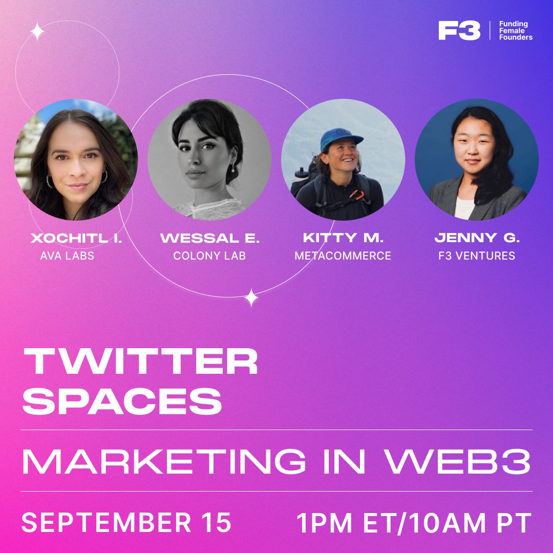 Let's talk all about #marketinginweb3 with the women leading marketing + growth at @avalancheavax <a href="/Colonylab/">COLONY 🔺</a> + @MetacommerceNFT. Set your reminders  today! 👉x.com/i/spaces/1nAKE…👈 #womeninweb3