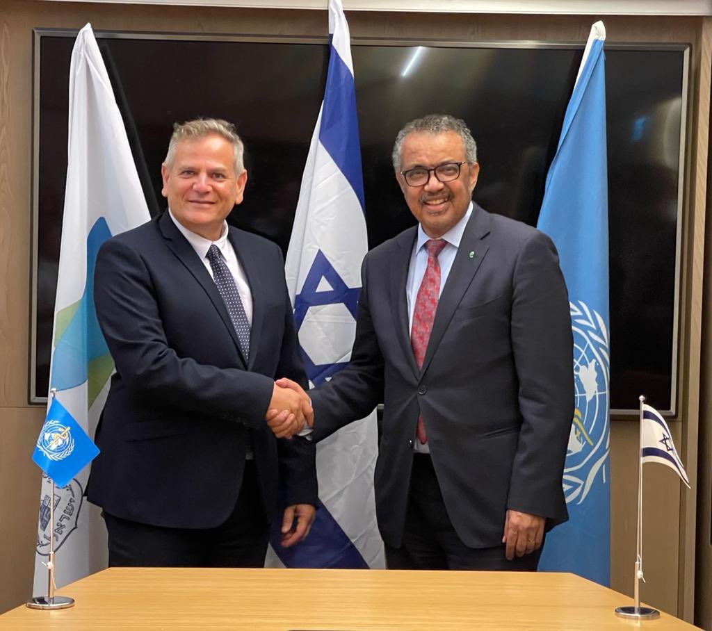 DrTedros's tweet photo. Held good talks with Israeli Health Minister @NitzanHorowitz and thanked him for hosting @WHO_Europe’s Regional Committee #RC72TLV.
We discussed 🇮🇱's response to #COVID19, its leadership in promoting digital health and support for a #PandemicAccord. https://t.co/dia7MO4seb