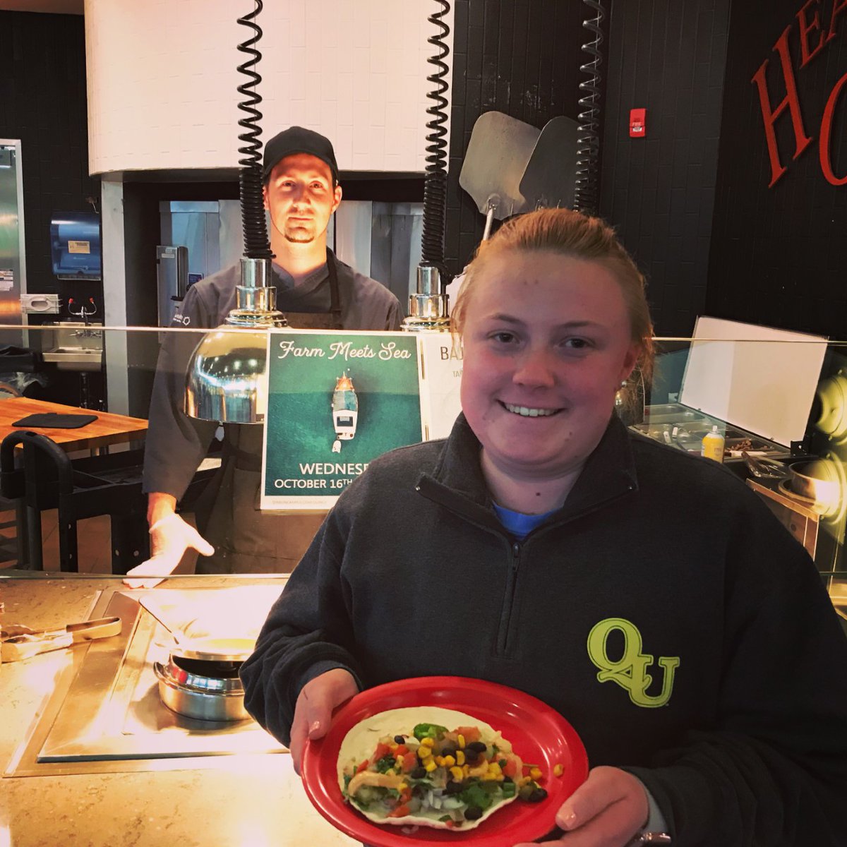HawksDining's tweet photo. Happy #ChefAppreciationWeek to QU's culinary rockstar Chase Mangan! Chef Chase loves to get people to try new things, and campus dining is the perfect place for that! Chase make's sure #ItsAGreatDayToBeAHawk #hawksdining #chaserocks https://t.co/qSgvMjthPs