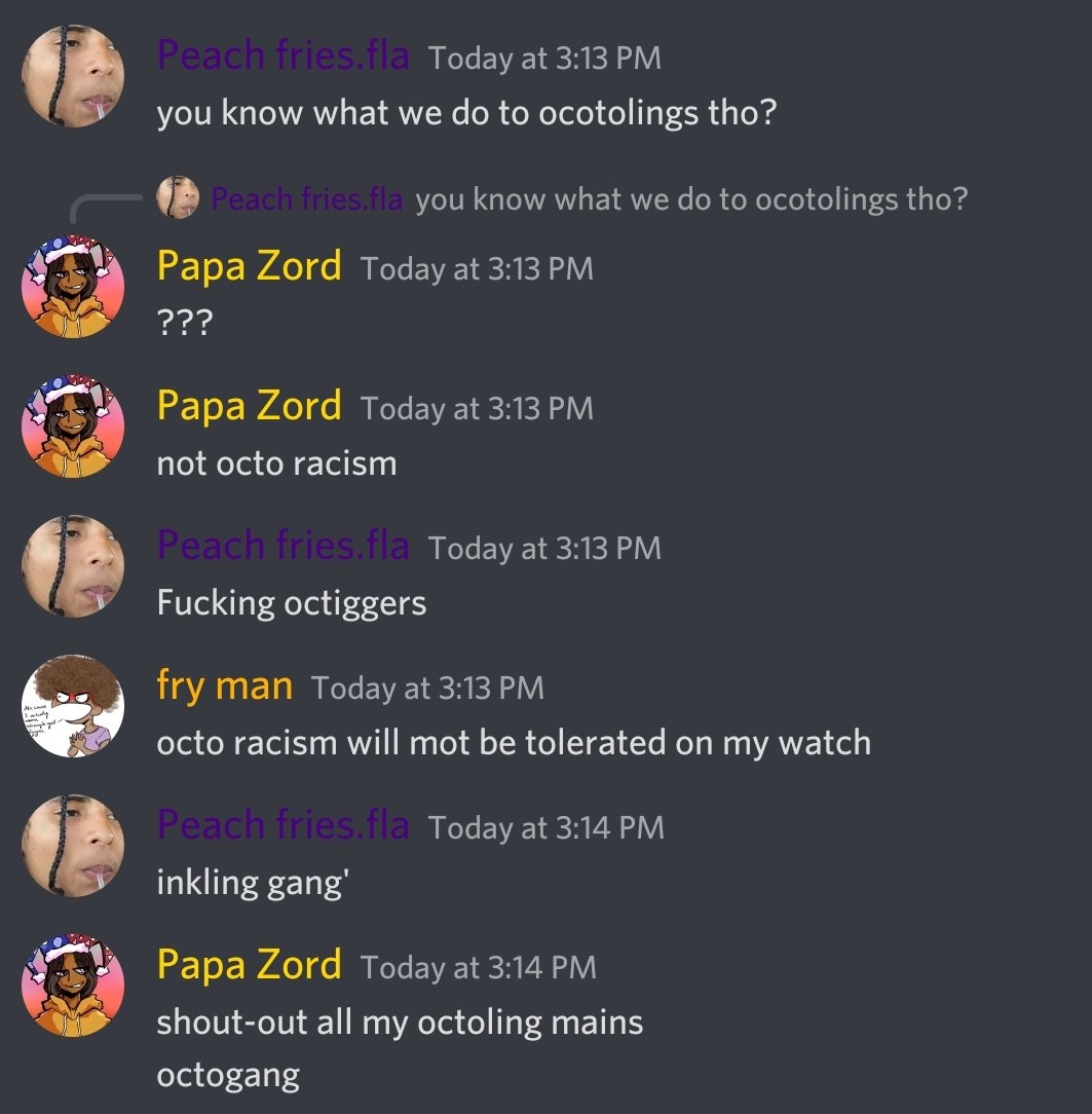 rayisdumb's tweet photo. the splatoon race war has started, #octogang https://t.co/5fdLJL1kcP