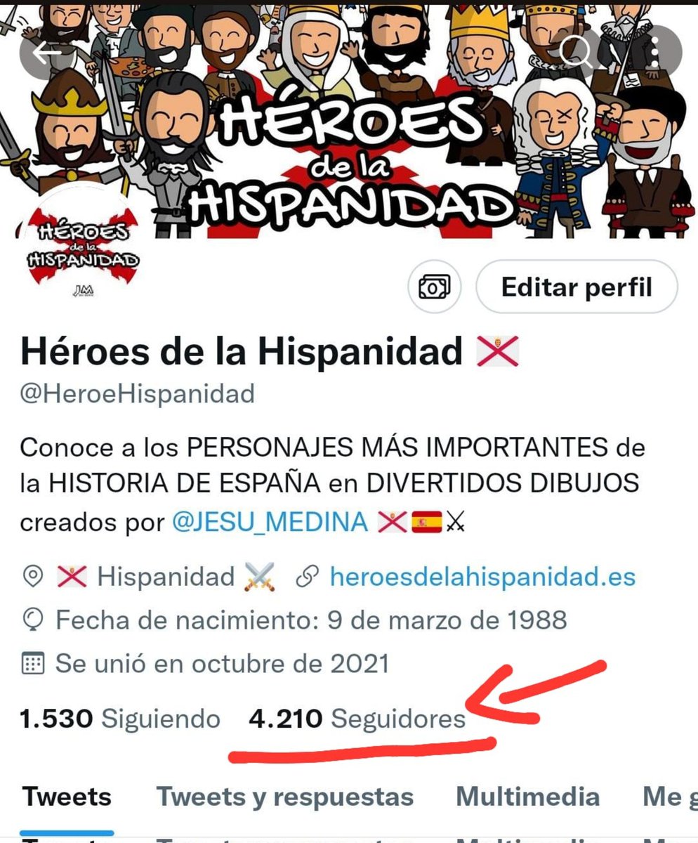 JESU_MEDINA's tweet photo. 🔝📈 ¡¡Increíble pero cierto, @HeroeHispanidad me acaba de superar en número de seguidores!! 😱

¡He creado un monstruo! Jaja https://t.co/jeCucbu6Zh