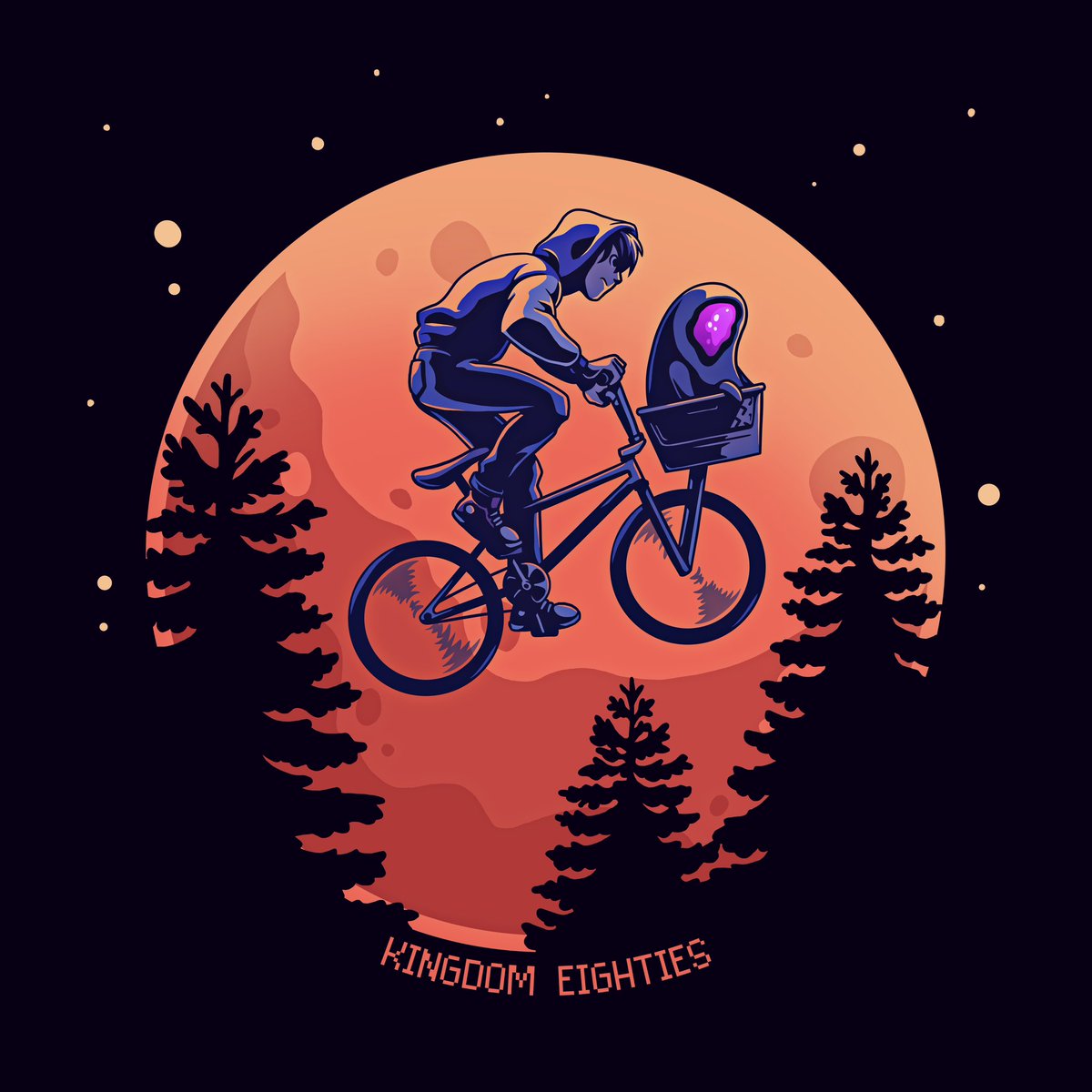 Last night I had an amazing opportunity. I got to take my son, who is the same age I was when my dad took me, to see E.T. in an actual movie theater. It was all a bit surreal and made me want to also share a homage our artist made for Kingdom Eighties.