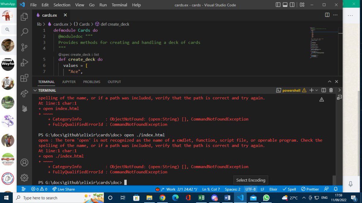 KobusScheltema's tweet photo. 77/100 I practiced Elixir documentation on a Windows machine with bumps and tribulation. The peer coding on Tests on the Mac went much smoother in comparison. #100DaysOfCode https://t.co/x4SBjNAmLs