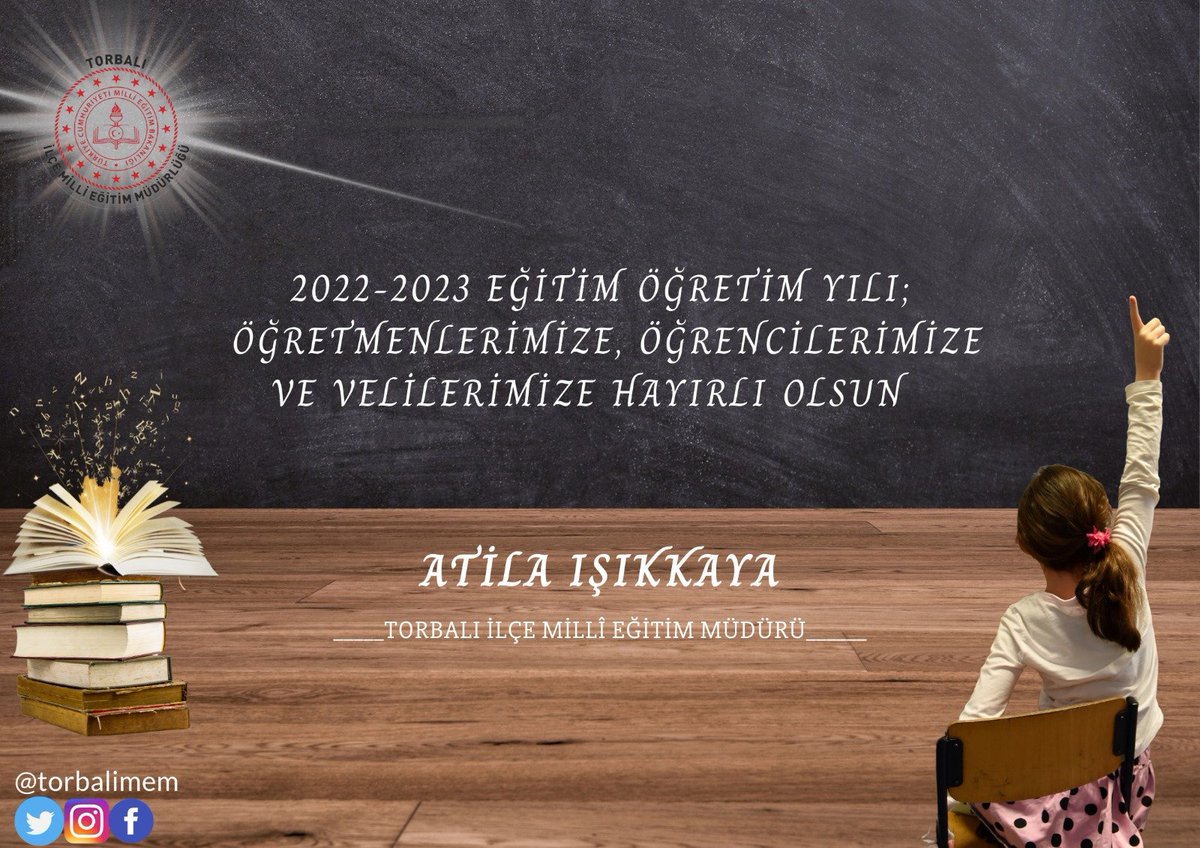 2022-2023 eğitim öğretim yılına heyecan ve coşkuyla başlıyoruz. Torbalı eğitim ailesine yeni eğitim ve öğretim yılında başarılı çalışmalar dilerim.
<a href="/MucahitYentur/">Murat Mücahit Yentür</a> <a href="/izmir_ilmem/">İzmir İl Milli Eğitim Müdürlüğü</a>