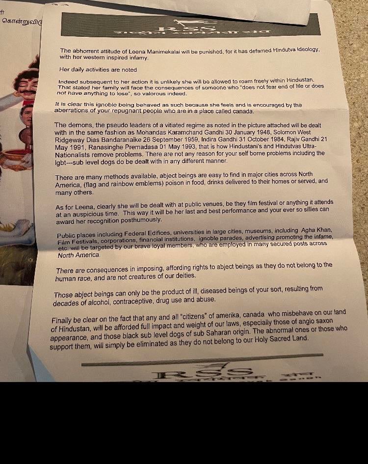 Leena Manimekalai on Twitter "RSS is circulating this death threat in