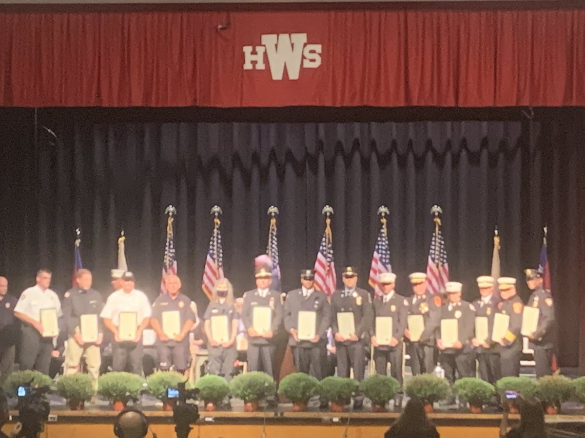 Woodbridge 9-11 Memorial: A Township Remembers. Respectful work by our elected officials; WHS; 1st responders; WHS choir; pipes and drums; Colonia Young Marines; our Township & custodial staff. #WeRemember