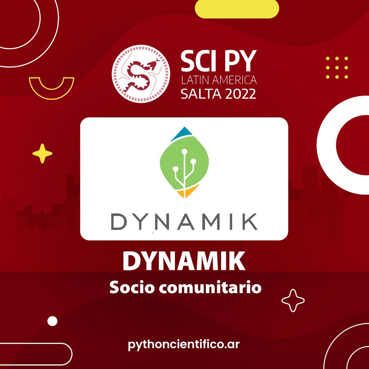 Presentamos a DYNAMIK S.A.S quienes serán uno de los sponsors en #ScipyLatam2022. (instagram.com/dynamik_salta?…)

Gracias a nuestros patrocinadores por confiar en este evento y llevar el conocimiento al alcance de tod@s.

Registro gratis:👇
acortar.link/seg32N

#ScipyLatam
#Python