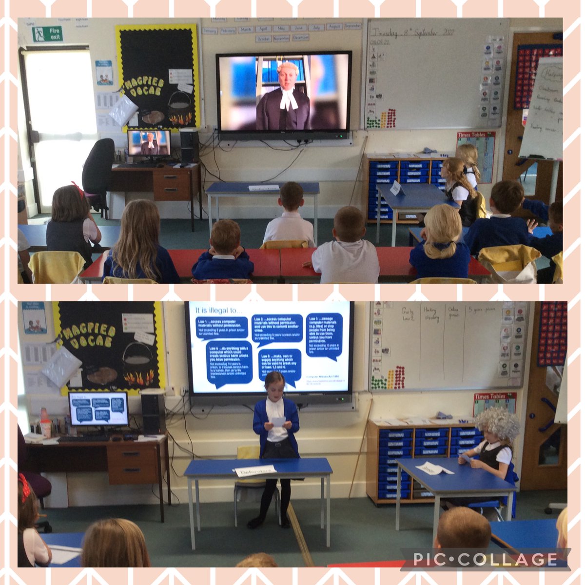 Y3Hunmanby's tweet photo. Internet safety. 
Year 3 were a very tough jury. 
All guilty defendants were given the maximum prison sentence! https://t.co/3NVC3C9Jb9