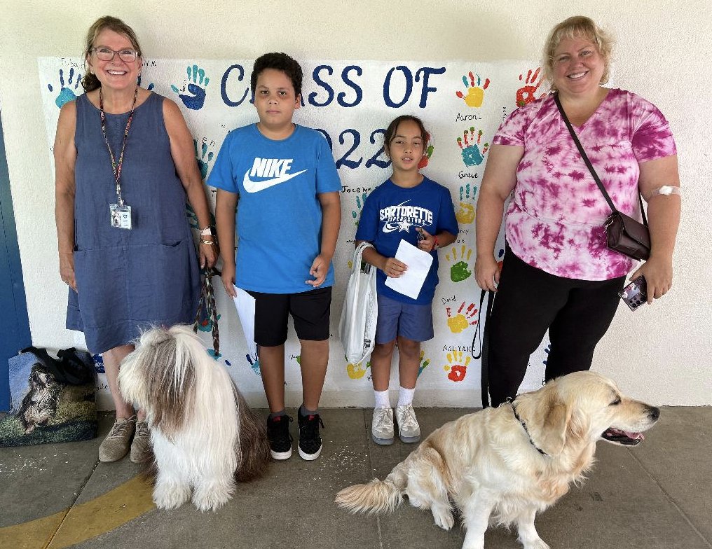 Sartorette students enjoyed a visit Friday from Love on a Leash therapy dogs. Bearded Collie Matilda and Golden Retriever Shiloh provided positive emotional opportunities for everyone!