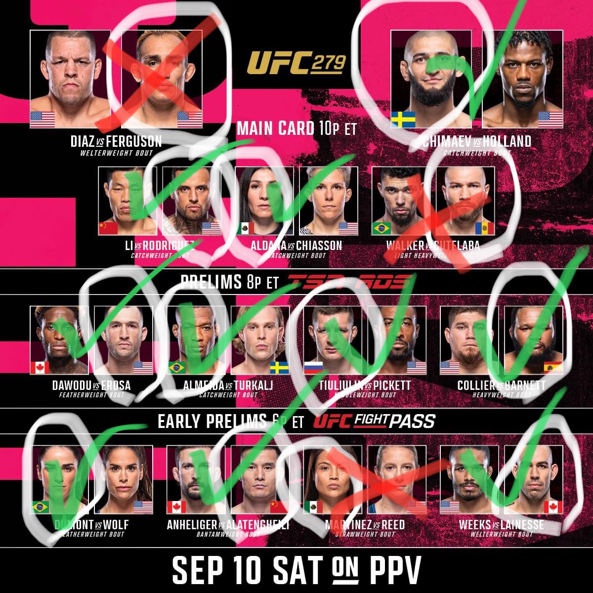 MG_Tweets_'s tweet photo. Decent picks for #UFC279 We hope many no skins win large dollars and can now purchase a lot of beer and food https://t.co/Hcq1avGmhO