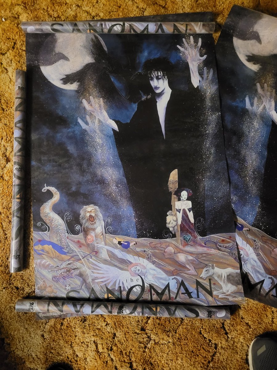 Vincelocke's tweet photo. Here's a rarity from the past, the Sandman poster I did in 1993.  I think it was for Suncoast Video stores?  My ambition was greater than my ability!
.
.
.
@Netflix_Sandman @neilhimself @DCComics @vertigo_comics  #thesandman #posterart https://t.co/v3Iatf7BLu