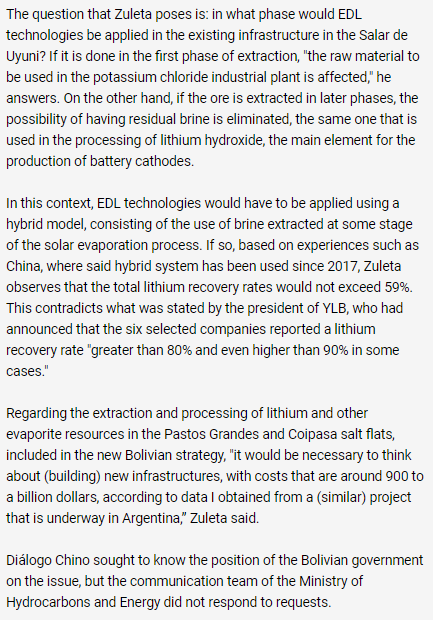 jczuleta's tweet photo. The Chinese Dialogue, a website related to #China, published a few weeks ago the following report, now republished by the Opinion, in which I'm quoted clarifying some technical points in relation to the recent #DLE international call in #Bolivia: https://t.co/2A4gfYQ2xx.
#lithium https://t.co/gVo3Vbxc8R