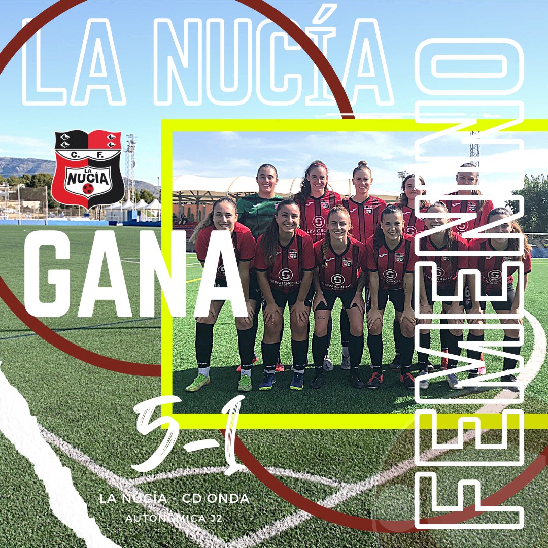 cfnucia's tweet photo. 🔴🅒🅕🅛🅝🔴 

𝗙𝗘𝗠𝗘𝗡𝗜𝗡𝗢 | El #Femenino del @cfnucia vuelve a ganar en la segunda jornada de liga. ✅

5️⃣ ➖ 1️⃣ 🆚 CD Onda. 🔝

🎯 Paula González ⚽️⚽️, Lydia ⚽️, Picó ⚽️ y Paula Diaz ⚽️

#JuguemosAlRojo ♥️

#AmuntNucia
#LaNucíaCiudadDelDeporte https://t.co/VKgIATDz1w