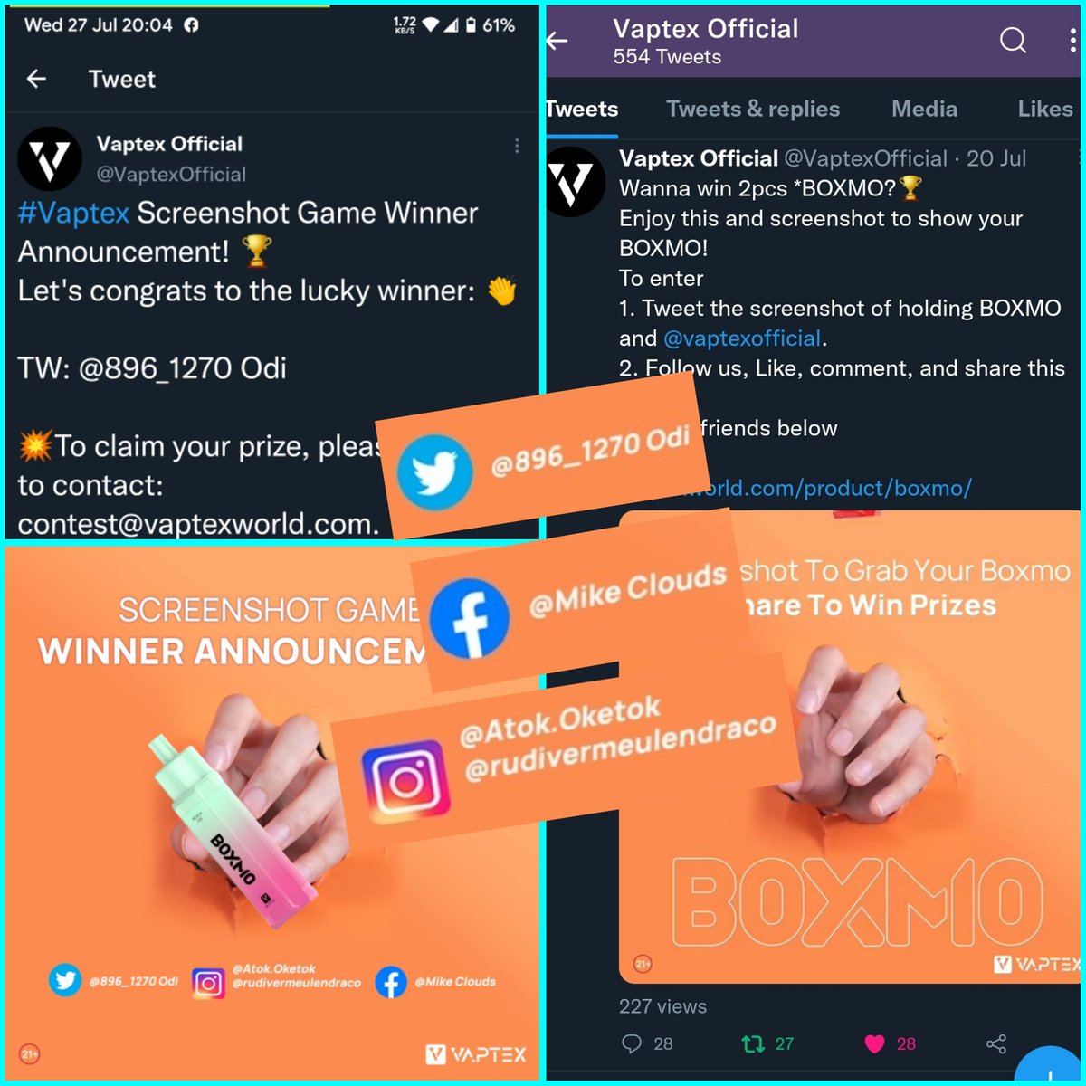 1270_896's tweet photo. Alhamdulillah the Boxmo Vaptex gift package has been received & very happy for this gift. Sorry I just had time to open the package & post this now because there was an emergency family duty a week ago.
Thank you very much Vaptex.
@VaptexOfficial
#vaptex #vaptexboxmo https://t.co/AnQCSKmuHE
