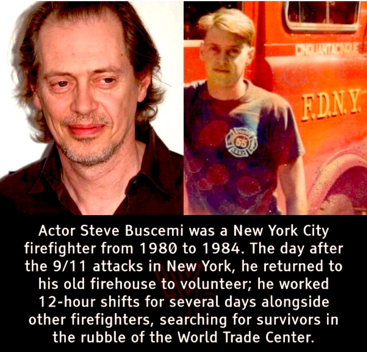 #September11 #September11th #Stevebuscemi #DidYouKnow #randomfacts 🙏🏽💯 Buscemi was arrested with nineteen other people while protesting the closing of a number of firehouses, including Engine 55.