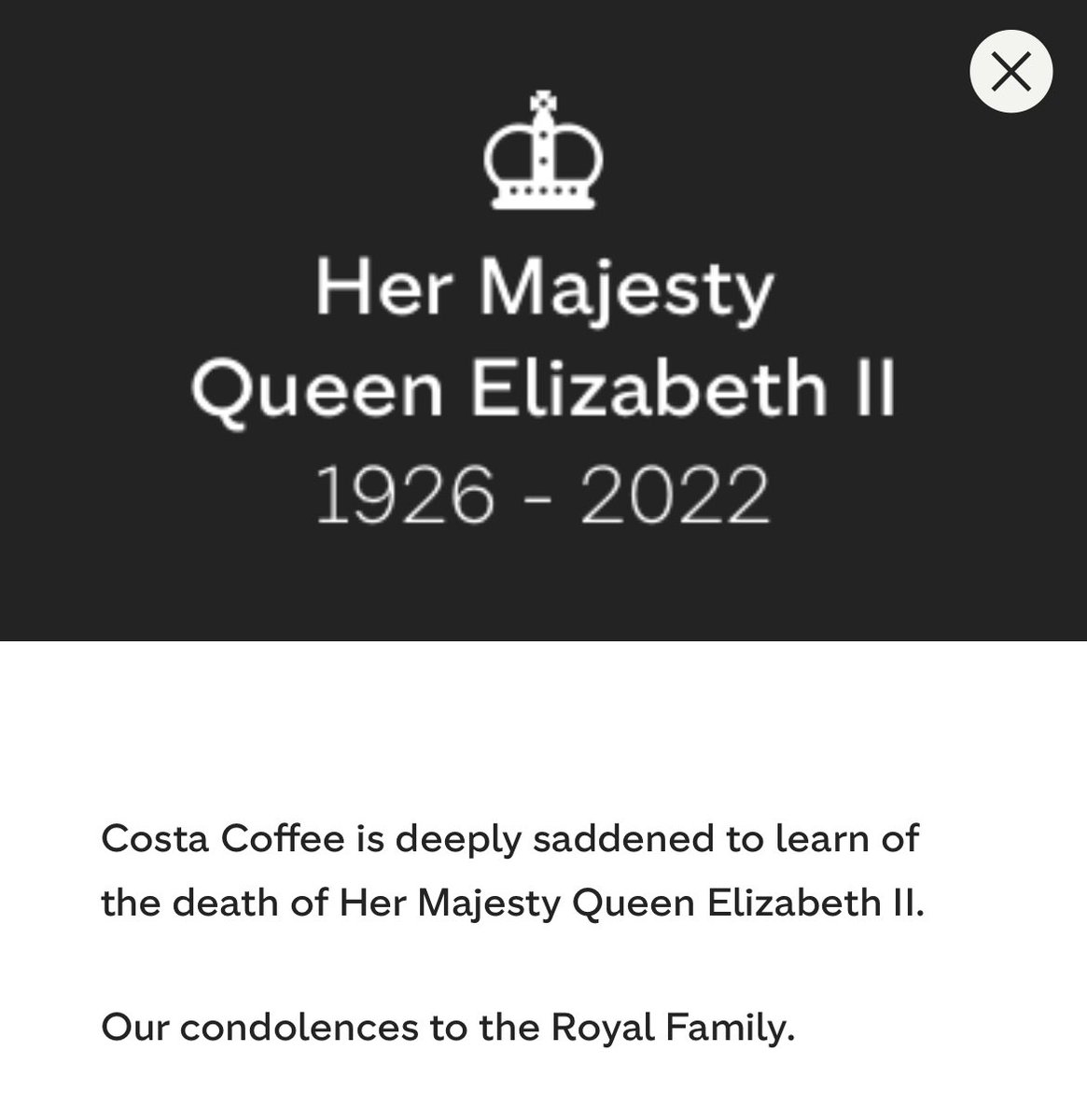 Wow @CostaCoffee, must’ve put a lot of thought into this one! Almost wasn’t worth having to click into!! 🙈 #RIPQueenElizabethII