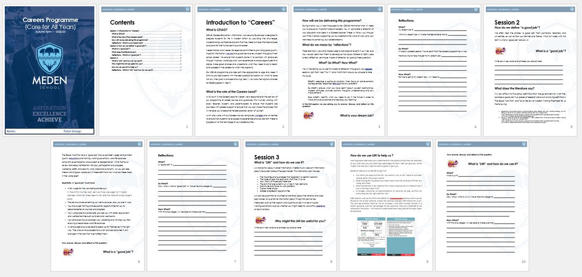 Clive_Hill's tweet photo. The first of our #CEIAG programme booklets completed for this term. With a focus on oracy, students will widen their knowledge & write reflections that can be used to support CV writing & next-steps interview conversations.
#Careers #ReadyForWork #TeamMeden https://t.co/JHLfCMyBAr