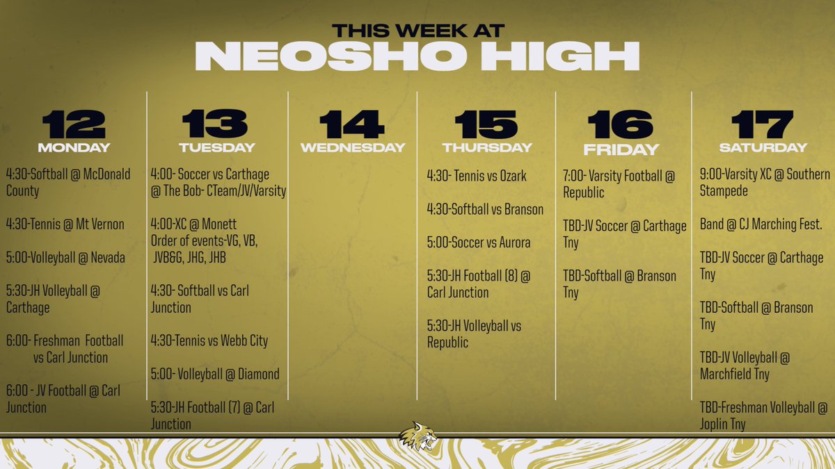 Busy week of activities coming up.  Go out and support those Wildcats!!