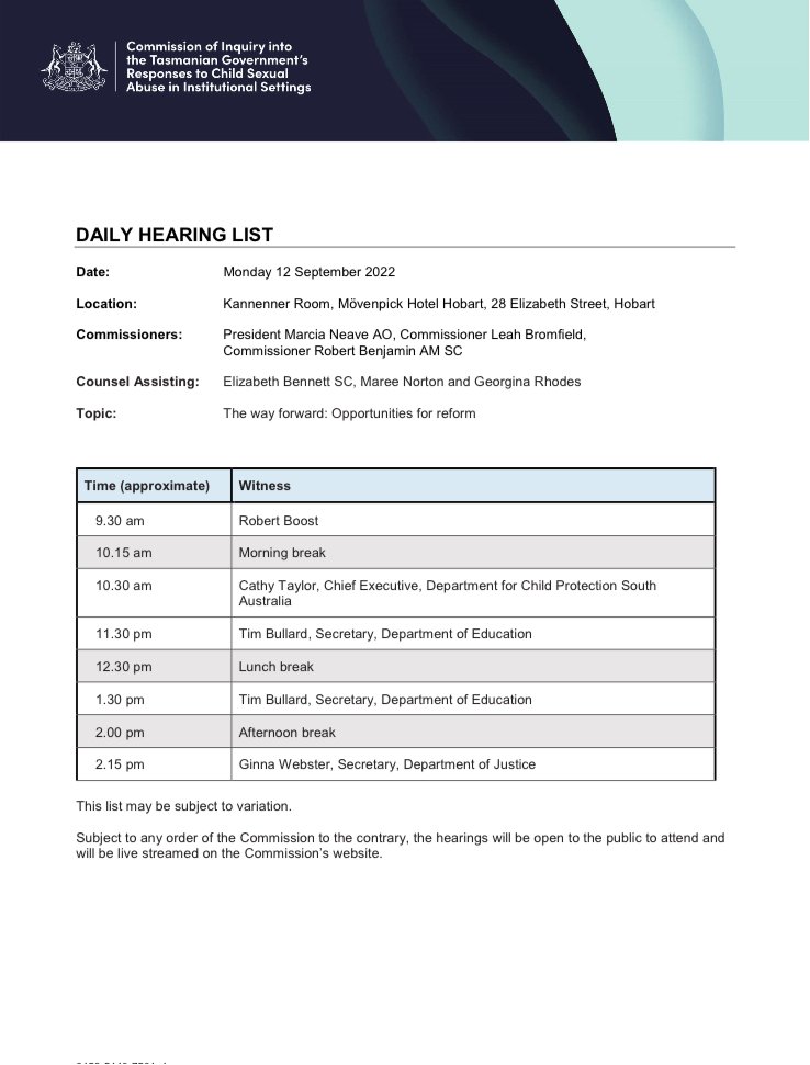 Commission Of Inquiry Tasmania On Twitter Today s Daily Hearing List commission-of-inquiry-tasmania-on-twitter-today-s-daily-hearing-list