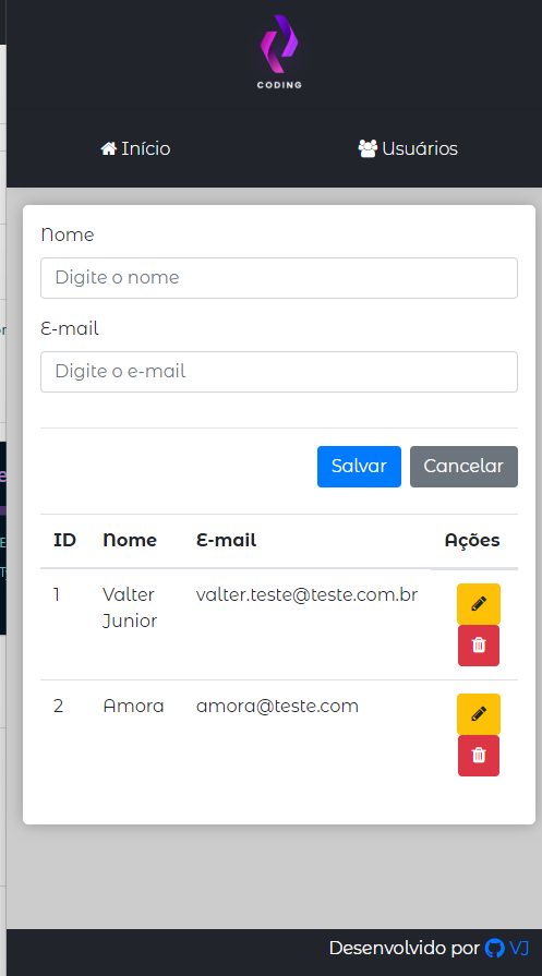 valtercfjunior's tweet photo. Um CRUD simples utilizando Json Server. ⚛️

🛠️No Back foi utilizado o Json Server que abastece o front por intermédio do Axios. No Front é basicamente o React com Bootstrap, Font Awesome e React Router para as rotas.

🔗 https://t.co/sIoQnXdCAq

#ReactJS #webdev https://t.co/Y7t5o2WCRm