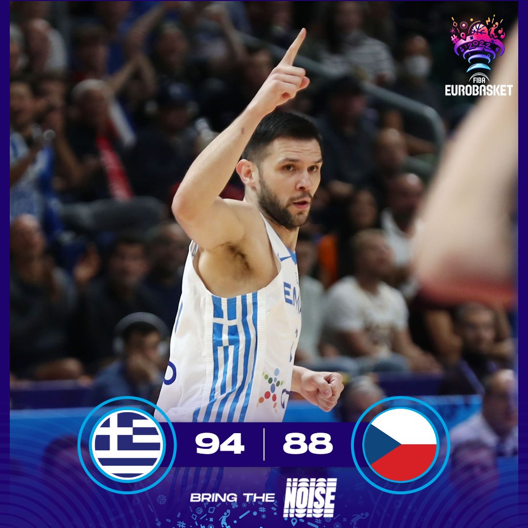 HellenicBF's tweet photo. Ευρωμπάσκετ 2022: Ελλάδα - Τσεχία 94-88 (τελικό). Η Ελλάδα είναι στους προημιτελικούς του @EuroBasket! #GRECZE #EuroBasket #BringTheNoise #HellasBasketball 🏀🇬🇷 https://t.co/mbrwYQ9c4w