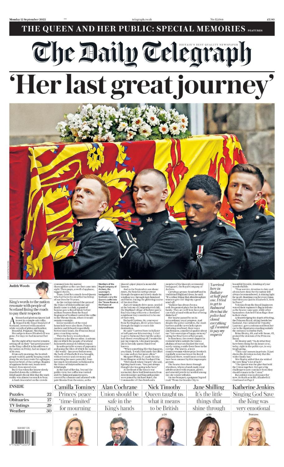 Daily Telegraph cobertura mídia britânica funeral rainha Elizabeth monarquia 