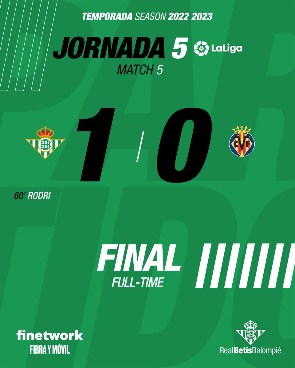 97’ ⏱⚽ ¡¡FINAAAAAAL!! 👏👏 ¡Final del partido con victoria verdiblanca! 😊💃 💚🖤 #RealBetisVillarreal 1-0 🟡🟡 #DíaDeBetis
